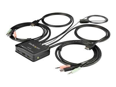  STARTECH.COM  2 Port HDMI KVM Switch, 4K 60Hz, Compact Dual Port UHD/Ultra HD USB Desktop KVM Switch with Integrated 4ft Cables & Audio, Bus Powered & Remote Switching, MacBook ThinkPad - 4K KVM Switch w/ Audio (SV211HDUA4K) - conmutador KVM / audio - 2 puertosSV211HDUA4K