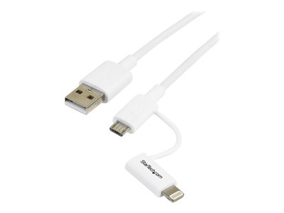  STARTECH.COM  Cable Adaptador de 1m Apple Lightning o Micro USB a USB para carga y sincronización de datos en móviles y tablets - Blanco - cable de carga / datos - Lightning / USB - 1 mLTUB1MWH