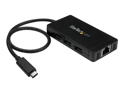  STARTECH.COM  Hub Concentrador USB 3.0 de 3 Puertos con USB-C y Ethernet Gigabit - Ladrón con Adaptador de Alimentación - hub - 3 puertosHB30C3A1GE