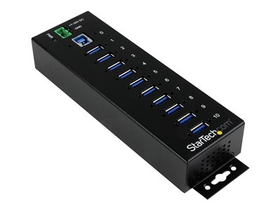 Startech.com Hub Industrial de 10 Puertos USB 3.0 - 5Gbps - Ladrón Concentrador USB-A con Protección Antiestática ESD y Protección de Picos - de Montaje en Carril DIN Pared o Escritorio - Hub TAA ST1030USBM