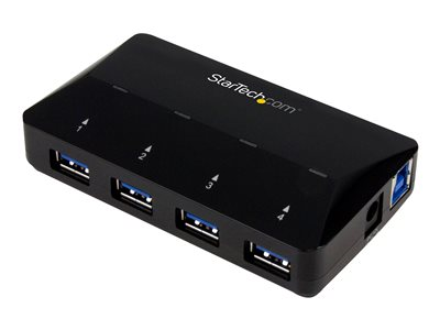 Startech.com Concentrador USB 3.0 de 4 Puertos - 5Gbps - Ladrón con Puertos de Carga y Sincronización - Hub con 1 Puerto de 2,4A ST53004U1C