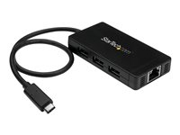 Startech.com Concentrador USB 3.0 de 3 Puertos con USB-C y Ethernet Gigabit - 5Gbps - Con Adaptador de Alimentación HB30C3A1GE