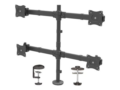 Brazo de Escritorio para 4 Monitores 2x2 de hasta 27" con Montaje VESA- Soporte Ergonómico con Mástil, Articulado y Altura Ajustable - Inclinación/Giro/Rotación - Abrazadera/Ojal ARMQUAD