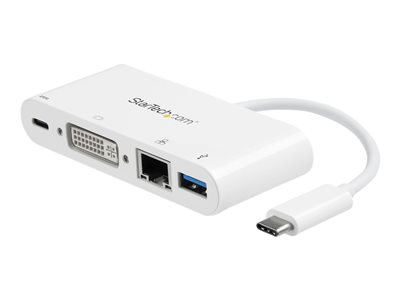 Startech.com Adaptador Multipuertos USB C - Adaptador de Vídeo USB-C a DVI-D (Digital) con Carga de 60W - GbE - USB-A - Mini Dock Portátil USB Type-C/Thunderbolt 3 para Portátiles DKT30CDVPD
