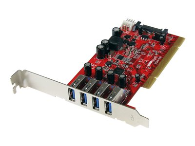 Startech.com Tarjeta Adaptador PCI USB 3.0 (5Gbps) SuperSpeed 4 Puertos Con Alimentación SATA LP4 - Hub Concentrador Interno - Ladrón USB Interno - 2x USB A Hembra PCIUSB3S4