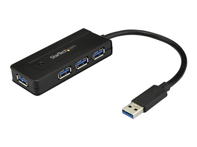 Startech.com Hub Concentrador Portátil USB 3.0 SuperSpeed de 4 Puertos de 5Gbps con Carga Rápida - Ladrón USB 3.2 Gen 1 Tipo A - Alimentado por el Bus USB o Autoalimentado - Negro ST4300MINI