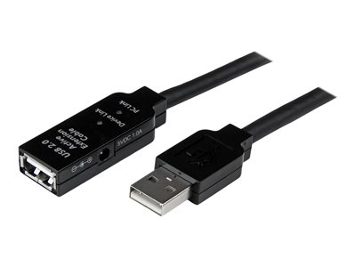 Startech.com Cable 10m Extensión Alargador USB 2.0 Activo Amplificado - Macho a Hembra USB A - Negro USB2AAEXT10M