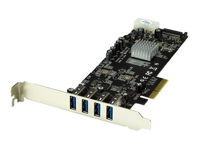 Startech.com Adaptador Tarjeta PCI Express PCI-E 4 Puertos USB 3.0 UASP Bus Doble con Alimentación Molex SATA PEXUSB3S42V