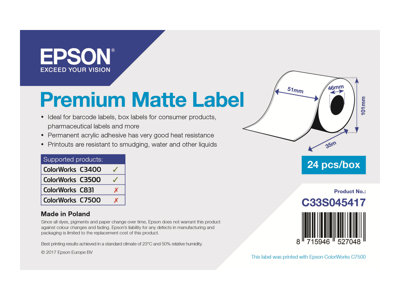 Rollo continuo de Premium Matte Label, 51 mm x 35 m C33S045417