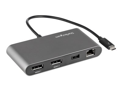 Mini Dock Thunderbolt - Docking Station Portátil para 2 Monitores con DP 4K 60Hz, 1x Hub USB-A (USB 5 Gbps), GbE - Cable de 28cm - Adaptador Multipuertos TB Mac/Windows sin Controladores TB3DKM2DPL