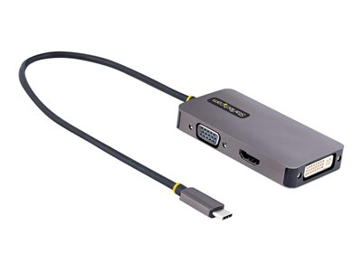 Startech.com Adaptador de Vídeo USB C, Adaptador USB Tipo C a HDMI VGA DVI hasta 4K 60Hz, Adaptador de Pantalla Multipuertos, Compatible con Thunderbolt 3/4, Adaptador de Viajes 118-USBC-HDMI-VGADVI