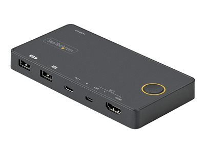 Startech.com Switch Conmutador de 2 Puertos Híbrido USB-A HDMI y USB-C para 1 Monitor HDMI 2.0 4K de 60Hz para Ordenador de Sobremesa o Portátil - Alimentado por el Bus - Compatible con Thunderbolt 3 SV221HUC4K