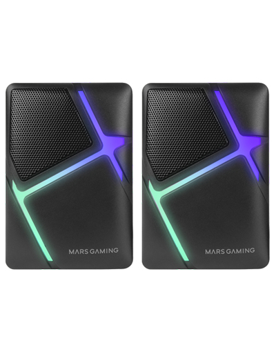 Mars Gaming MS-H, Altavoces Gaming RGB Flow, Drivers Invertidos y Sonido 3D-Surround 10W, Altavoces Compactos con Caja de Control de Volumen, Conexión Universal Jack 3.5mm, Negro MSH