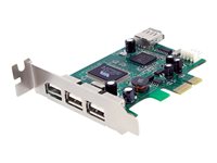 StarTech.com Adaptador Tarjeta PCI Express Perfil Bajo  PCI-e USB 2.0  de Alta Velocidad 3 Puertos Externos y 1 Interno - 4x USB A Hembra - adaptador USB - PCIe - 4 puertos