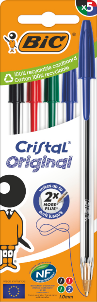 BIC Bolígrafo de Tinta de Aceite Bic Cristal Original 516344/ 5 unidades/ Azul 516346