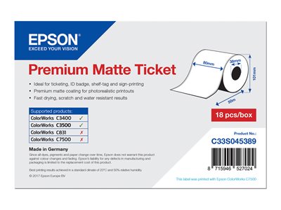  EPSON  - billetes - mate - 1 bobina(s) - Rollo (8 cm x 50 m)C33S045389