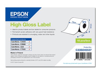  EPSON  - etiquetas - de alto brillo - 1 bobina(s) - Rollo (7,6 cm x 33 m)C33S045537