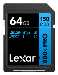 Lexar 64GB PROFESSIONAL 800X PRO SDXCCARD150MB/S READ. C10 V30 U3 LSD0800P064G-BNNNG