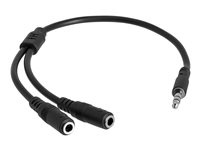 StarTech.com Adaptador Audio Divisor de Auriculares Mini-Jack de 3,5mm 3 pines Macho a 2x  Mini-Jack de 3 pines Hembra - Audifonos - Negro - separador de audio - 20 cm