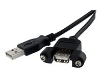 StarTech.com Cable Alargador de 30cm USB 2.0 de Alta Velocidad para Montar Empotrar en Panel - Extensor Macho a Hembra USB A - Negro - cable alargador USB - USB a USB - 30 cm