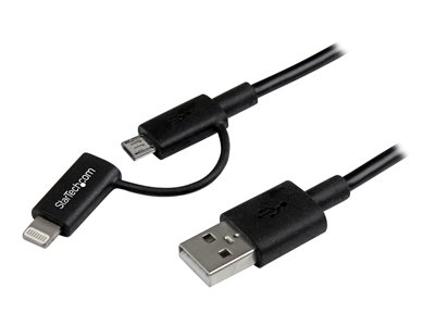  STARTECH.COM  Cable de 1m Apple Lightning o Micro USB a USB para iPod iPhone iPad - Negro - cable de carga / datos - Lightning / USB - 1 mLTUB1MBK