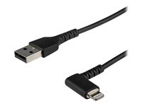 StarTech.com Cable Resistente USB-A a Lightning Acodado a la Derecha de 2 m Negro - Cable USB A a Lightning de Aramida MFi (RUSBCLTMM2MBR) - Cable Lightning - Lightning / USB - 2 m