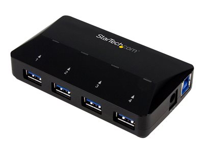  STARTECH.COM  Concentrador USB 3.0 de 4 Puertos - Ladrón con Puertos de Carga y Sincronización - Hub con 1 Puerto de 2,4A - interruptor para compartirST53004U1C