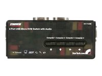 StarTech.com Juego de Conmutador Switch KVM 4 Puertos Vídeo VGA USB 2.0 con Cables y Audio - 5x HD15 Hembra - 2x USB A Hembra - 2048x1536 - conmutador KVM / audio - 4 puertos
