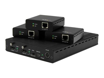 STARTECH.COM  Juego Extensor HDBaseT de 3 Puertos - Alargador HDMI por Cable Cat5 con 3 Receptores - Hasta 4K - Sistema de Distribución - alargador parST124HDBT