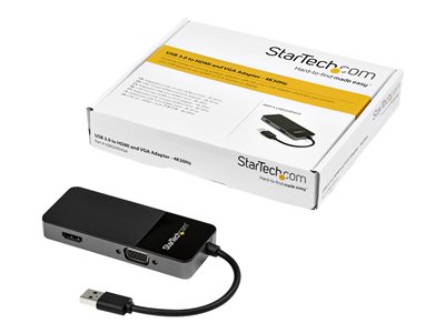  STARTECH.COM  USB 3.0 to HDMI and VGA Adapter, 4K/1080p USB Type-A Dual Monitor Multiport Adapter Converter, External Video Graphics Card for Multiple Screens, Multi Display USB Adapter - USB 3.0 to HDMI VGA (USB32HDVGA) - adaptador de vídeo - HDMI/VGA/audioUSB32HDVGA