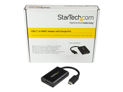  STARTECH.COM  USB C to HDMI 2.0 Adapter with Power Delivery, 4K 60Hz USB Type-C to HDMI Display/Monitor Video Converter, 60W PD Pass-Through Charging Port, Thunderbolt 3 Compatible, Black - USB-C Display Adapter (CDP2HDUCP) - adaptador de vídeo - HDMI / USBCDP2HDUCP